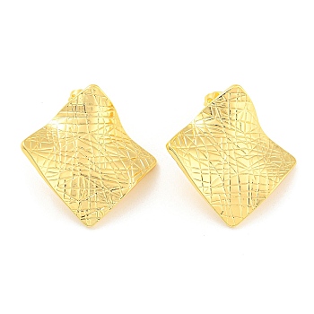 Rack Plating Brass Twist Rhombus Stud Earrings, Long-Lasting Plated, Lead Free & Cadmium Free, Real 18K Gold Plated, 29x29mm