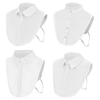 4Pcs 4 Styles Polyester Bib, Stand Collar, Detachable Blouse Collar Choker, White, 280~335x320~350x2.5~7.5mm, 1pc/style