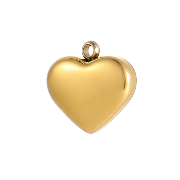304 Stainless Steel Pendants, Heart Charms, Ion Plating(IP), Real 14K Gold Plated, 11x12mm