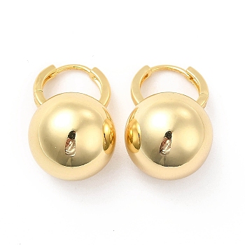 Ball Brass Hoop Earrings for Women, Real 18K Gold Plated, 24.5x15.5mm, Pin: 1mm