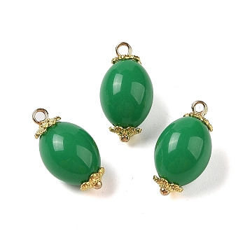 Acrylic Pendants, with Brass Loops, Oval, Green, 19.5x10.5mm, Hole: 1.8mm