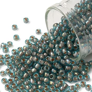 TOHO Round Seed Beads, Japanese Seed Beads, (1851) Brick Lined Aqua Rainbow, 8/0, 3mm, Hole: 1mm, about 222pcs/bottle, 10g/bottle