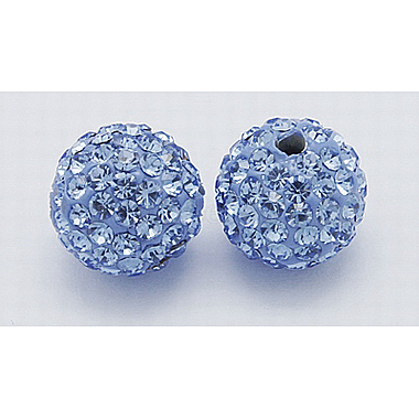 8mm LightSteelBlue Round Polymer Clay + Glass Rhinestone Beads