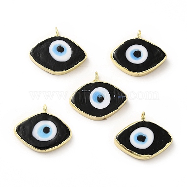 Golden Black Evil Eye Alloy+Lampwork Pendants