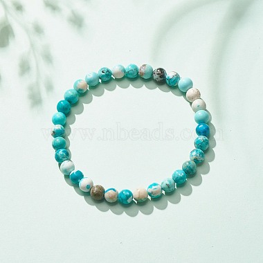 Natural Howlite Round Beaded Stretch Bracelet(BJEW-JB08290-02)-2