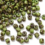 Picasso Glass Cylinder Seed Beads, Round Hole, Yellow Green, 4~4.5x3.5~4mm, Hole: 1mm, about 480pcs/bag(GLAA-C044-01A)