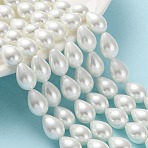 Glass Pearl teardrop, Beads Strands, White, 13x9mm, Hole: 1mm(X-HY-O001-A-02)