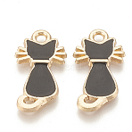 Alloy Enamel Kitten Pendants, Cadmium Free & Lead Free, Cat Silhouette Shape, Light Gold, Black, 22x12x2mm, Hole: 2mm(X-ENAM-S115-038A)