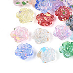 Transparent Spray Painted Acrylic Beads, Flower, Mixed Color, 12x11.5x5.5mm, Hole: 1.5~1.6mm, about 1666pcs/500g(ACRP-T011-05M)
