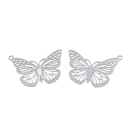 304 Stainless Steel Pendants, Etched Metal Embellishments, Butterfly, Stainless Steel Color, 19x26x0.4mm, Hole: 1.2mm(X-STAS-N009-001-B01)