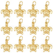 HOBBIESAY Brass Charms, with Jump Ring, Long-Lasting Plated, Sea Turtle, Real 18K Gold Plated, 12.3x11x2.5mm, Hole: 3mm, Jump Ring: 5x1mm, Inner Diameter: 3mm, 12pcs/box(KK-HY0002-97)