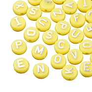 Plating Opaque Acrylic Beads, Metal Enlaced, Flat Round with Letter, Yellow, 10x6mm, Hole: 1.8mm, about 632pcs/200g(MACR-SZ0001-46H)