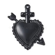 Rack Plating Alloy Enamel Pendants, Cadmium Free & Nickel Free & Lead Free, Heart with Arrow Charm, Black, 33.5x26x3mm, Hole: 1.5mm(PALLOY-F018-34EB-01)