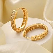 Brass Cubic Zirconia Hoop Earrings, Cadmium Free & Lead Free, Real 18K Gold Plated, 23x4mm(EJEW-M048-05G)