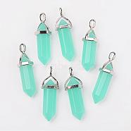 Bullet Imitation Jade Glass Pointed Pendants, with Alloy Findings, Aquamarine, 39x12mm, Hole: 3x4mm(G-F295-01C)