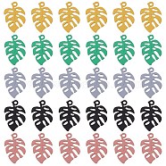 BENECREAT 30Pcs 5 Colors Spray Painted Alloy Pendants, Banana Leaf, Mixed Color, 35x24x1mm, Hole: 3mm, 6pcs/color(FIND-BC0003-26)