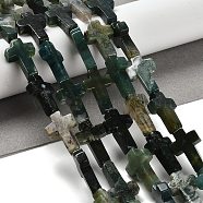 Natural Moss Agate Beads Strands, Cross, 20.5x12.5x4.5mm, Hole: 1mm, about 19pcs/strand, 15.55''(39.5cm)(G-I337-A05-01)