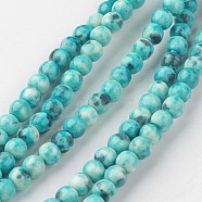 Natural Ocean White Jade Bead Strands, Round, Dyed, Dark Turquoise, 4mm, Hole: 1mm, about 104pcs/strand, 15.7 inch(400mm)(G-G916-4mm-04)