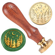 Forest Brass Sealing Wax Stamp Head, with Wood Handle, for Envelopes Invitations, Gift Cards, Tree, 83x22mm, Head: 7.5mm, Stamps: 25x14.5mm(AJEW-WH0208-902)