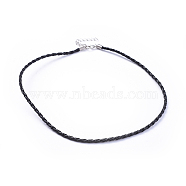 Trendy Braided Imitation Leather Necklace Making, with Iron End Chains and Lobster Claw Clasps, Platinum Metal Color, Black, 16.9 inchx3mm(NJEW-S105-017)