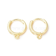 Brass Micro Pave Clear Cubic Zirconia Hoop Earring Finding, Round, with Horizontal Loops, Golden, 13x12.5x3mm, Hole: 1.2mm, Pin: 0.8mm(X-KK-C018-01B-G)