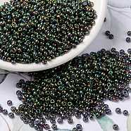 MIYUKI Round Rocailles Beads, Japanese Seed Beads, 8/0, (RR2446) Forest Green Rainbow Gold Luster, 3mm, Hole: 1mm, about 422~455pcs/10g(X-SEED-G008-RR2446)