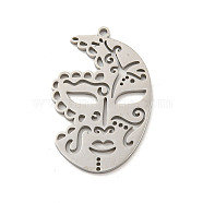 304 Stainless Steel Pendants, Laser Cut, Mask Charm, Stainless Steel Color, 35x22.5x1mm, Hole: 1.6mm(STAS-P342-02P)
