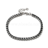 Cubic Zirconia Tennis Bracelet, 304 Stainless Steel Square Link Chain Bracelet, Black, 6-3/8 inch(16.1cm)(BJEW-M301-02P)
