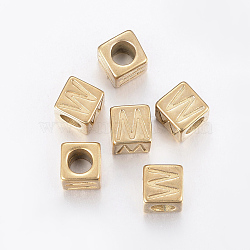 304 Stainless Steel Large Hole Letter European Beads, Horizontal Hole, Cube with Letter.W, Golden, 8x8x8mm, Hole: 5mm(STAS-H428-01G-W)