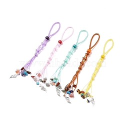 Braided Nylon Cord Macrame Pouch Pendant Decorations, Tumbled Gemstone Beaded Hanging Ornament, Interchangeable Stone, with Dyed Natural Wood Beads, Mixed Color, 187mm(AJEW-JB01127)