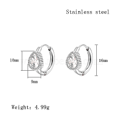 Cubic Zirconia Hoop Earrings, 304 Stainless Steel Earrings, Teardrop, 16x9mm.(VX9431-07)
