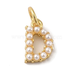 Rack Plating Brass with ABS Plastic Imitation Pearl Charms, Long-Lasting Plated, Lead Free & Cadmium Free, Real 18K Gold Plated, Letter D, 10.5x6.5x2.5mm, Hole: 3mm(KK-B092-30D-G)