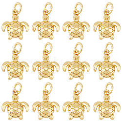 HOBBIESAY Brass Charms, with Jump Ring, Long-Lasting Plated, Sea Turtle, Real 18K Gold Plated, 12.3x11x2.5mm, Hole: 3mm, Jump Ring: 5x1mm, Inner Diameter: 3mm, 12pcs/box(KK-HY0002-97)