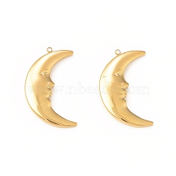 304 Stainless Steel Pendants, Moon, Real 18K Gold Plated, 27x16x3.5mm, Hole: 1mm(STAS-A075-08G)