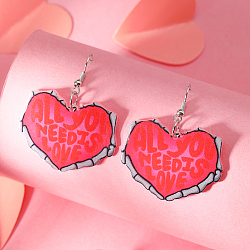 Heart Acrylic Dangle Earrings Jewelry for Halloween/Valentine's Day, Platinum, Word(NV6608-2)