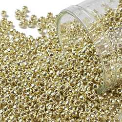 TOHO Round Seed Beads, Japanese Seed Beads, (PF559) PermaFinish Yellow Gold Metallic, 11/0, 2.2mm, Hole: 0.8mm, about 1110pcs/bottle, 10g/bottle(SEED-JPTR11-PF0559)