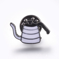 Alloy Brooch, Enamel Pin, with Enamel, Teapot, Gunmetal, White, 12x20x10.4mm, Pin: 1mm(JEWB-TAC0001-02)