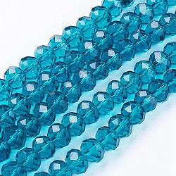 Handmade Glass Beads, Faceted Rondelle, Dark Cyan, 10x7mm, Hole: 1mm, about 70~72pcs/strand(GR10MMY-69)