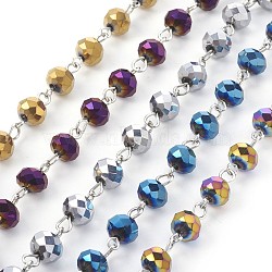 Handmade Electroplate Glass Beaded Chains, Unwelded, with Iron Eye Pin, Rondelle, Mixed Color, 14x8mm, 1m/strand, 39.37 inch(AJEW-JB00466)