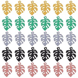 BENECREAT 30Pcs 5 Colors Spray Painted Alloy Pendants, Banana Leaf, Mixed Color, 35x24x1mm, Hole: 3mm, 6pcs/color(FIND-BC0003-26)