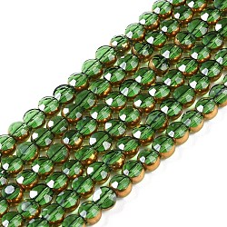 Electroplate Glass Beads Strands, Full Plated, Faceted, Flat Round, Light Green, 4x4.5x3.5mm, Hole: 0.8mm, about 74pcs/strand, 11.73''(29.8cm)(EGLA-Q128-02A-FP02)