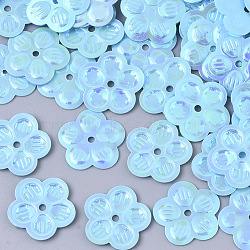 Ornament Accessories, PVC Plastic Paillette/Sequins Beads, AB Color, Flower, Light Sky Blue, 12.5x12x0.5mm, Hole: 1.2mm, about 10000pcs/500g(PVC-R022-018E)