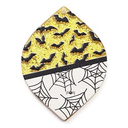 Halloween Printed Acrylic Pendants, with Glitter Powder, Bat, 42x30x2.5mm, Hole: 1.5mm(MACR-M048-02G)