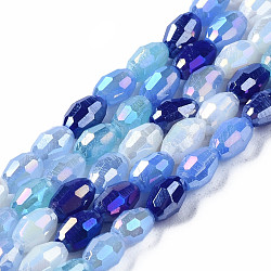 Electroplate Glass Beads Strands, AB Color Plated, Faceted, Rice, Royal Blue, 4.5x3mm, Hole: 0.7mm, about 96~100pcs/Strand, 15.75 inch~17.32 inch(40~44cm)(X-EGLA-N002-09A)