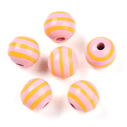 Easter Theme Printed Wood Beads, Round, Pink, 14.5~15x15.5~16.5mm, Hole: 4~4.5mm(WOOD-T032-22L)