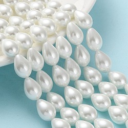 Glass Pearl teardrop, Beads Strands, White, 13x9mm, Hole: 1mm(X-HY-O001-A-02)