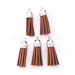 Faux Suede Tassel Pendant Decorations, with CCB Plastic Cord Ends, Platinum, 33~35x10mm, Hole: 2.5mm(X-FIND-R095-007P)