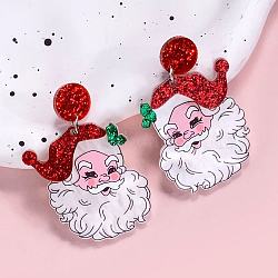Christmas Acrylic Dangle Stud Earrings, Santa Claus, Platinum, Red, 55x35mm(FS-WGEF5A4-01)