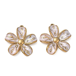 304 Stainless Steel Enamel Pendants, Flower Charms, Ion Plating(IP), Golden, 32x30x4.5mm, Hole: 2mm(SA-CBA7876-30G-01)
