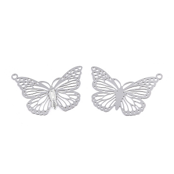 304 Stainless Steel Pendants, Etched Metal Embellishments, Butterfly, Stainless Steel Color, 19x26x0.4mm, Hole: 1.2mm